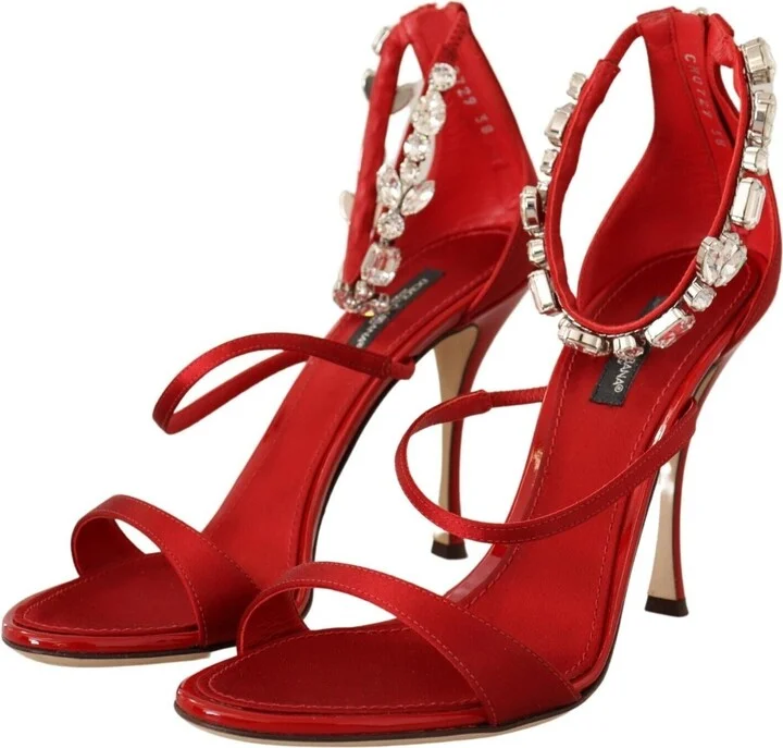 Red Satin Crystals Sandals Keira Heels Women's Shoes - Image 3