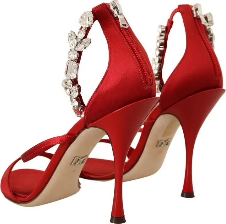 Red Satin Crystals Sandals Keira Heels Women's Shoes - Image 4