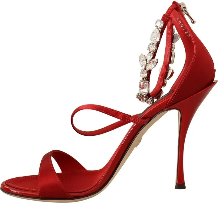 Red Satin Crystals Sandals Keira Heels Women's Shoes - Image 5