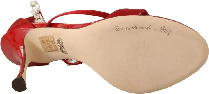 Red Satin Crystals Sandals Keira Heels Women's Shoes - Image 6