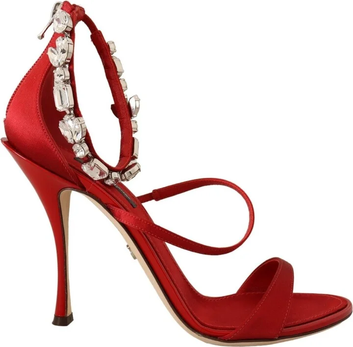 Red Satin Crystals Sandals Keira Heels Women's Shoes