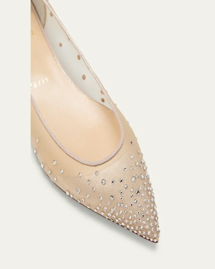 Red Sole Strass Mesh Ballet Flats - Image 3