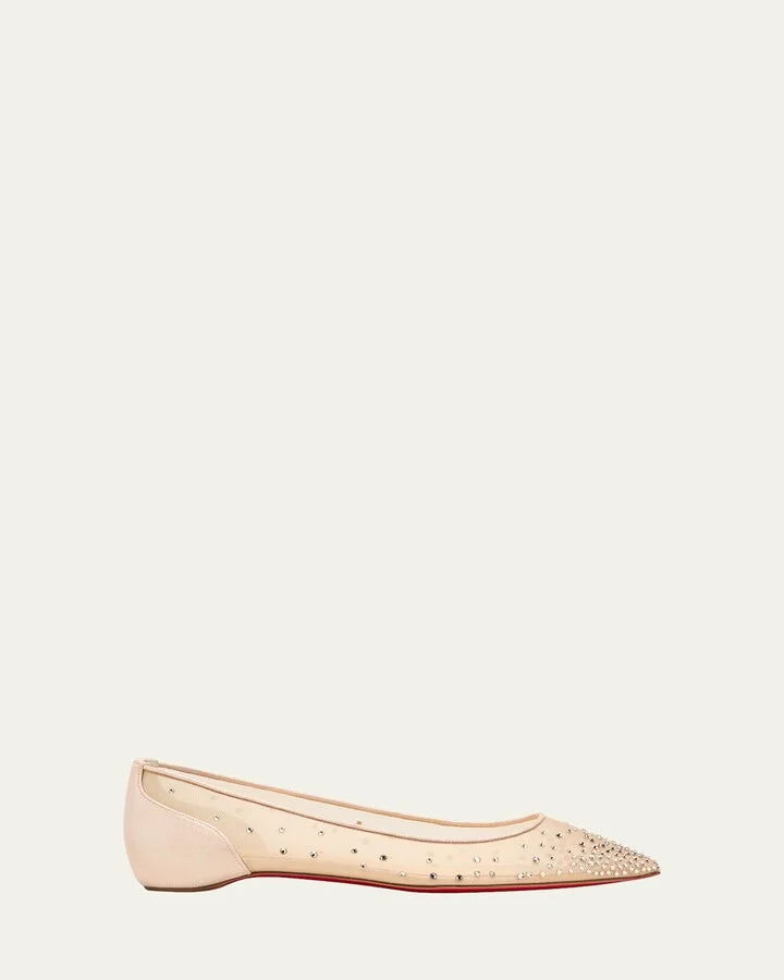 Red Sole Strass Mesh Ballet Flats