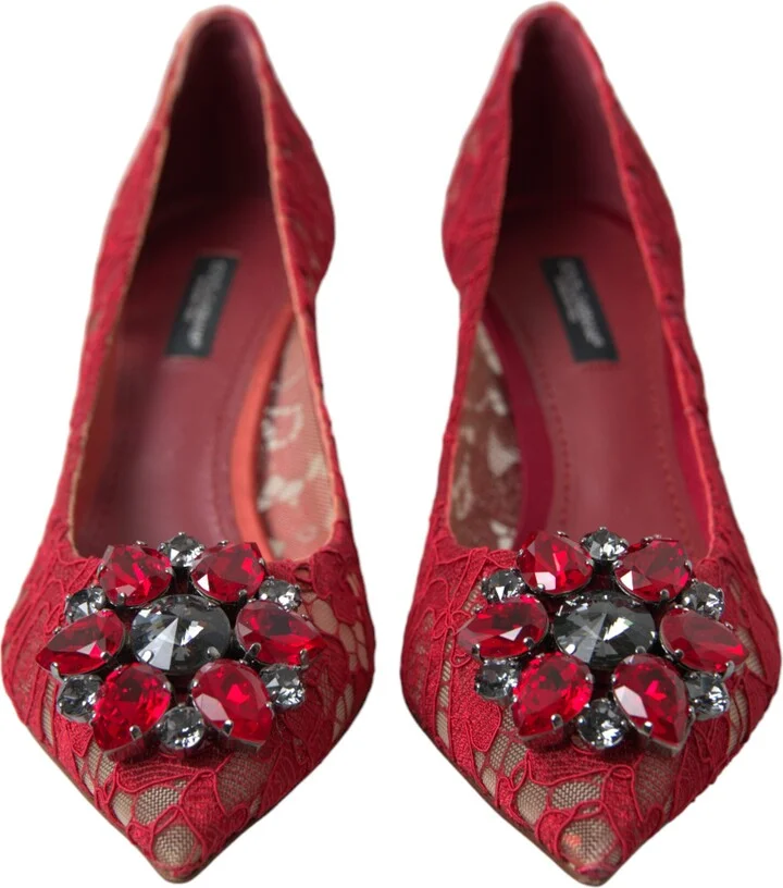 Red Taormina Lace Crystal Heels Pumps Women's Shoes - Image 2