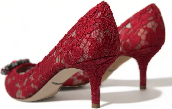 Red Taormina Lace Crystal Heels Pumps Women's Shoes - Image 5