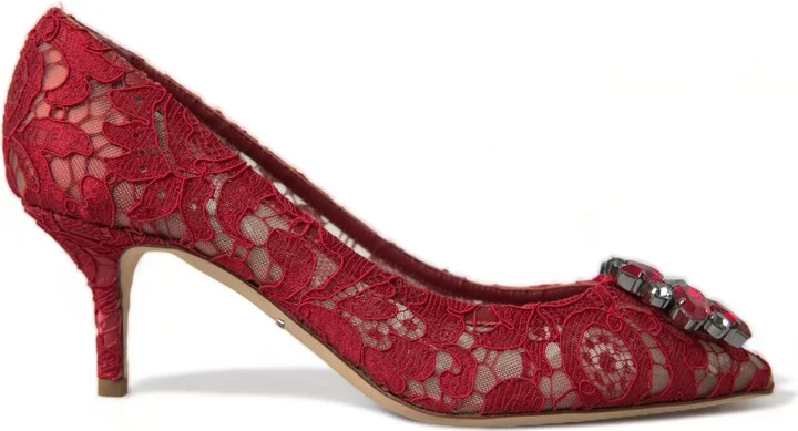 Red Taormina Lace Crystal Heels Pumps Women's Shoes