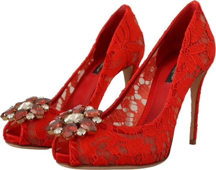 Red Taormina Lace Crystal Heels Women's Pumps - Image 2