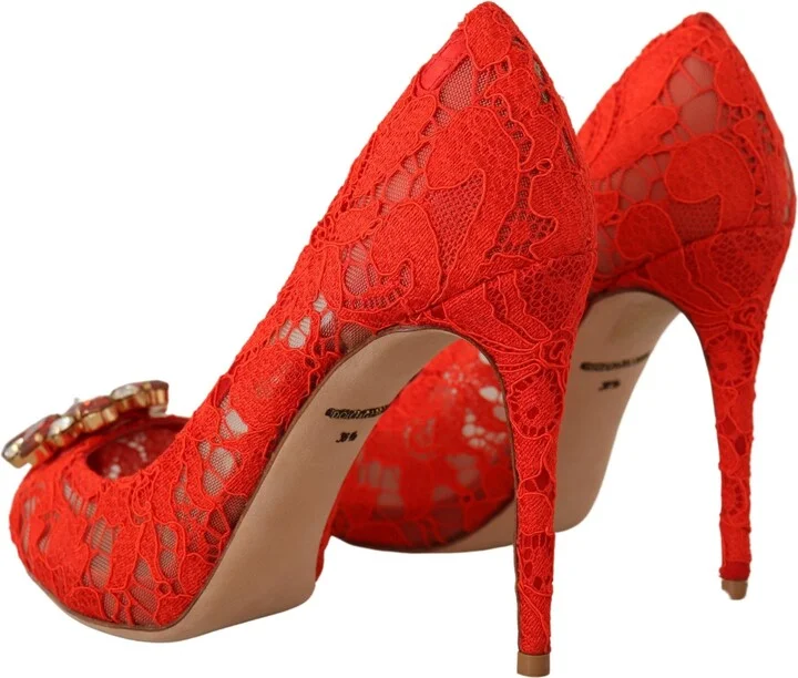 Red Taormina Lace Crystal Heels Women's Pumps - Image 3