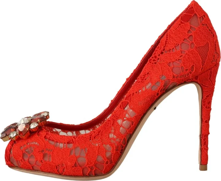 Red Taormina Lace Crystal Heels Women's Pumps - Image 4