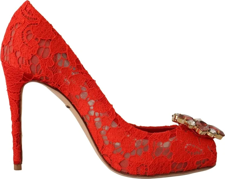 Red Taormina Lace Crystal Heels Women's Pumps