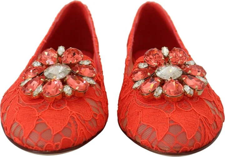 Red Taormina Lace Crystals Ballet Flats Women's Shoes - Image 2