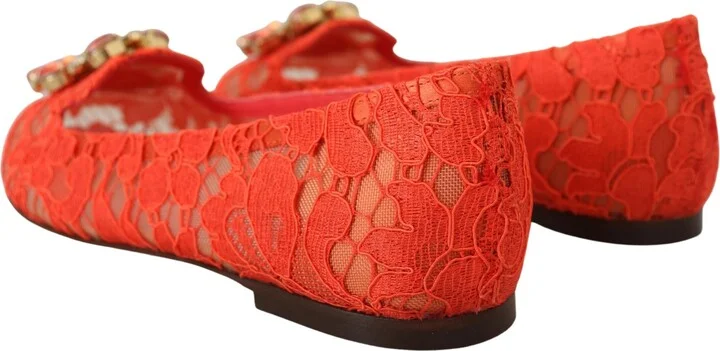Red Taormina Lace Crystals Ballet Flats Women's Shoes - Image 4