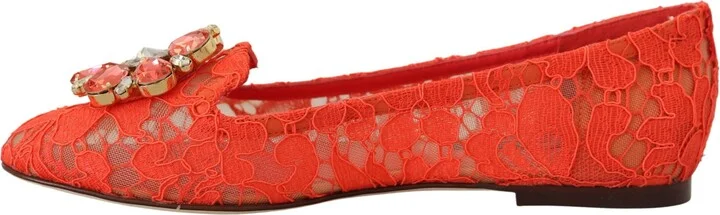 Red Taormina Lace Crystals Ballet Flats Women's Shoes - Image 5