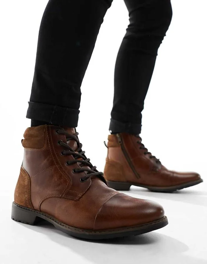 Red Tape casual lace up boots in dark brown leather - Image 2