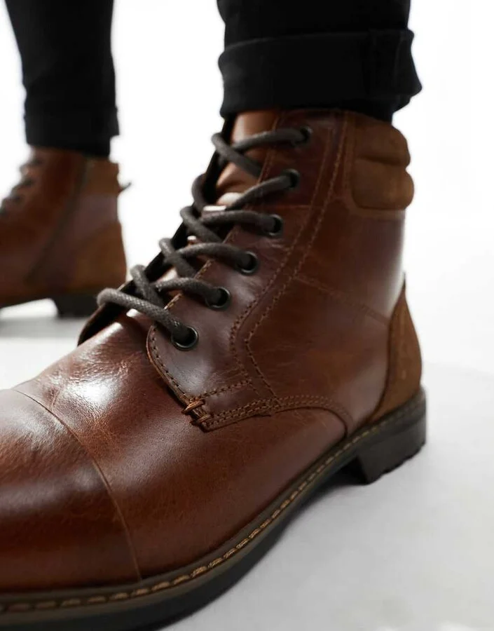 Red Tape casual lace up boots in dark brown leather - Image 3