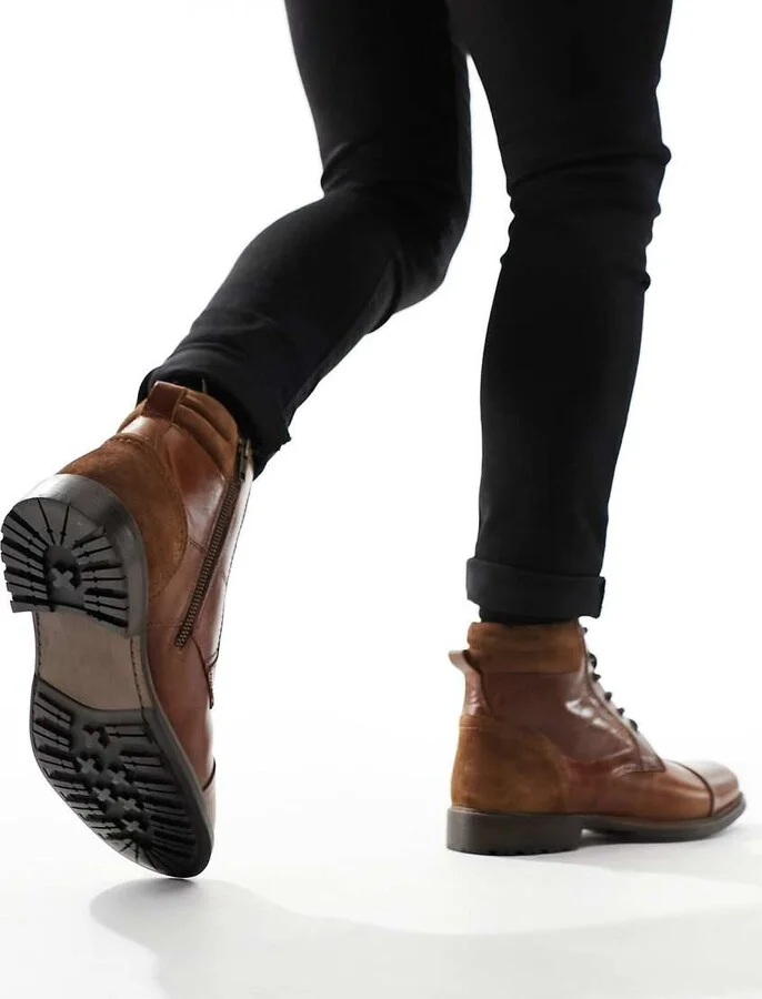 Red Tape casual lace up boots in dark brown leather - Image 4