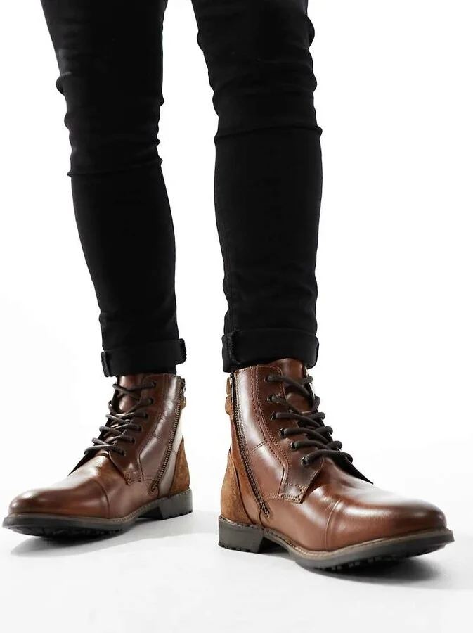 Red Tape casual lace up boots in dark brown leather