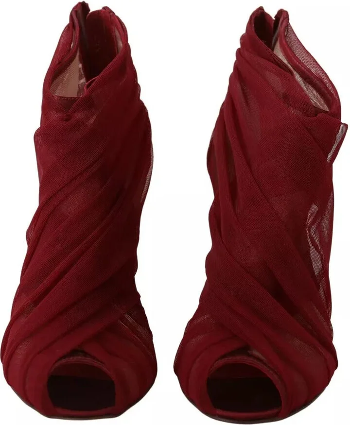 Red Tulle Ankle Boots Stiletto Heels Women's Shoes (Pre-Owned) - Image 2