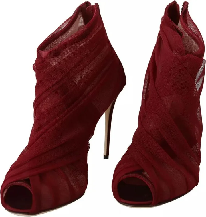Red Tulle Ankle Boots Stiletto Heels Women's Shoes (Pre-Owned) - Image 3
