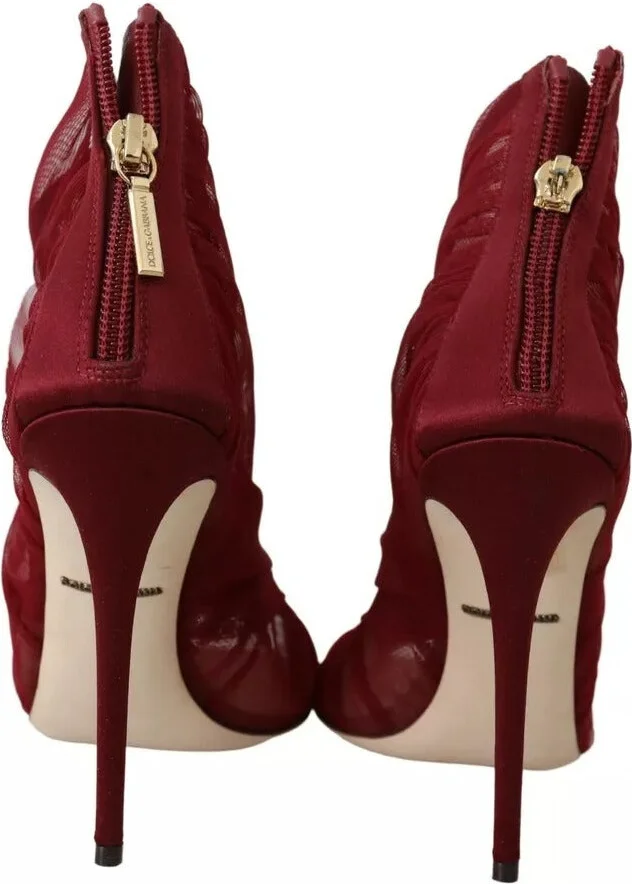 Red Tulle Ankle Boots Stiletto Heels Women's Shoes (Pre-Owned) - Image 4