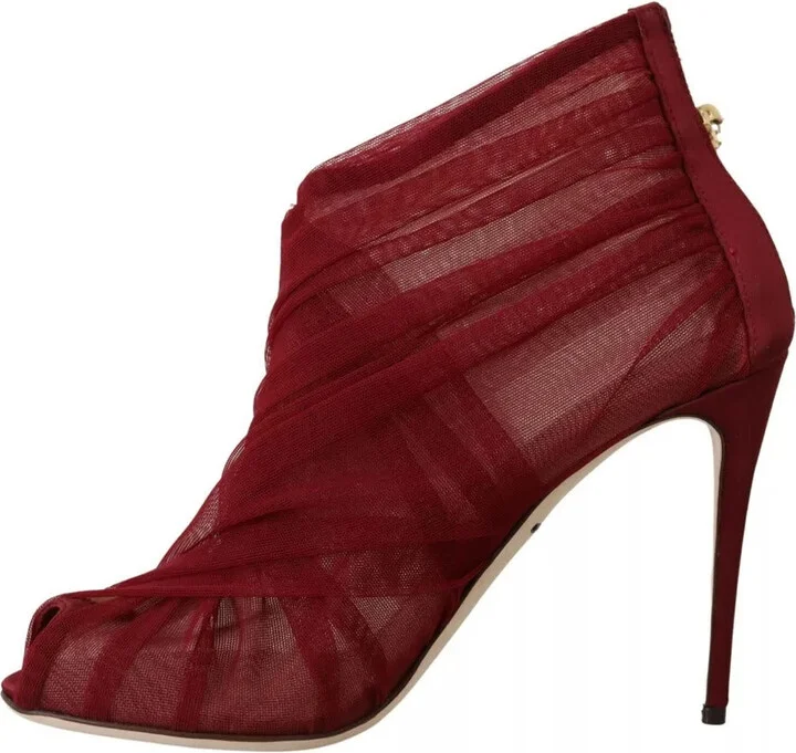 Red Tulle Ankle Boots Stiletto Heels Women's Shoes (Pre-Owned) - Image 6