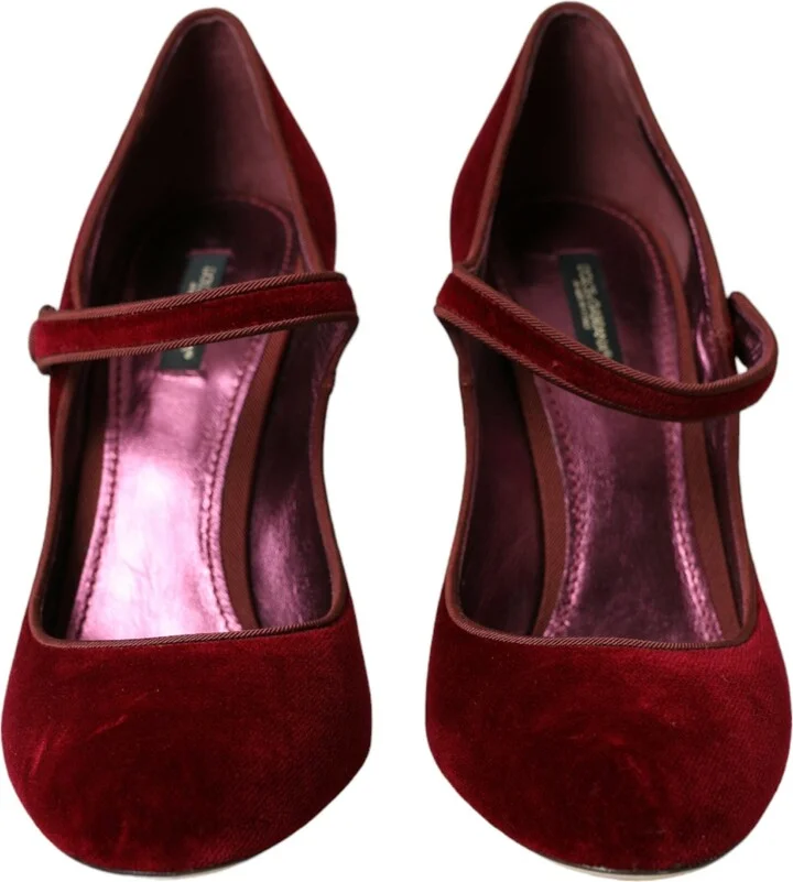 Red Velvet Gold Crystals Heels Mary Jane Women's Shoes - Image 2