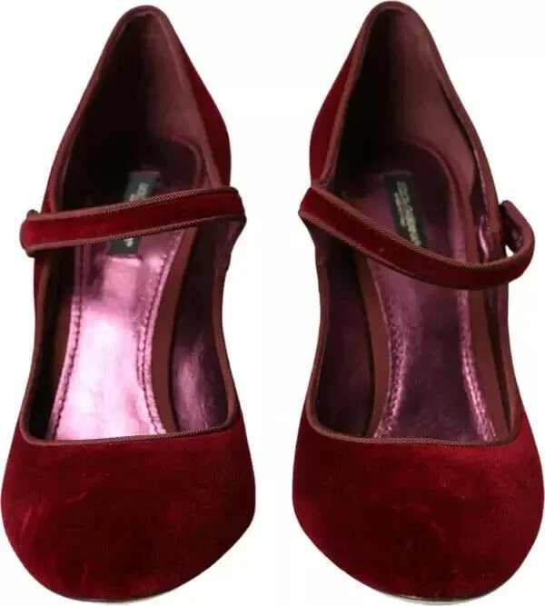 Red Velvet Gold Crystals Heels Mary Janes Women's Shoes (Pre-Owned) - Image 3