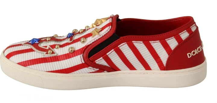 Red White Anchor Studded Loafers Women's Shoes - Image 2
