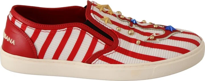 Red White Anchor Studded Loafers Women's Shoes