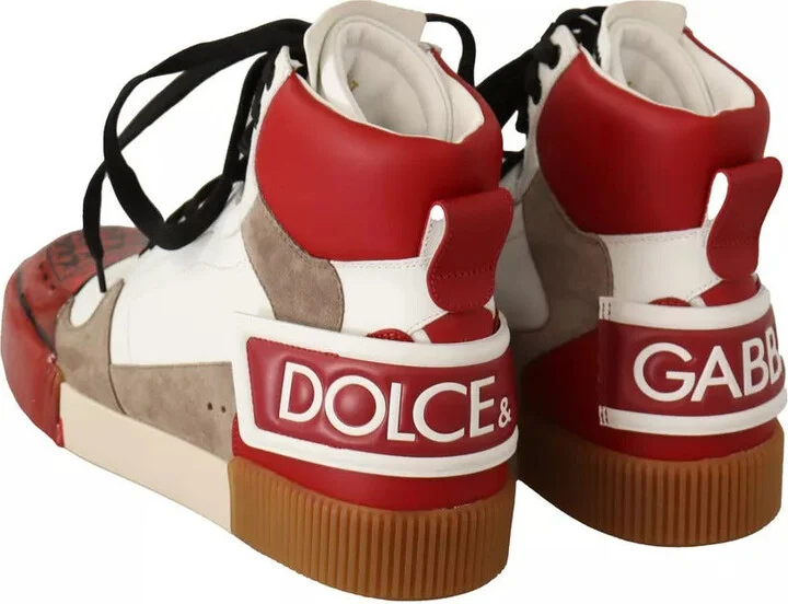 Red White Beige Leather High Tops Sneakers Men's Shoes (Pre-Owned) - Image 3