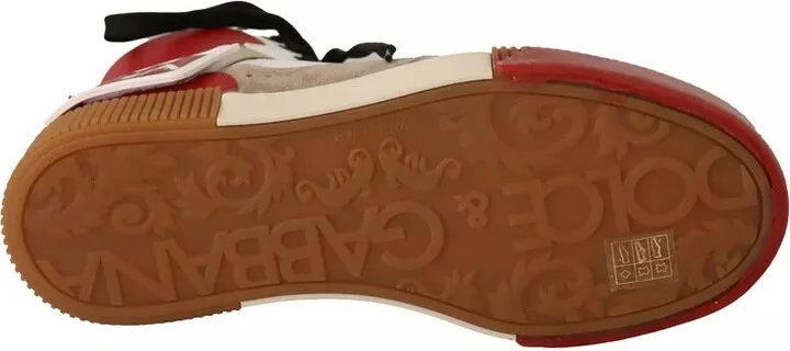 Red White Beige Leather High Tops Sneakers Men's Shoes (Pre-Owned) - Image 4