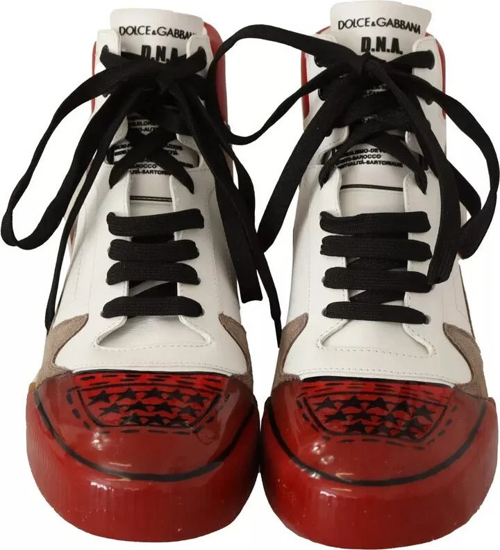 Red White Beige Leather High Tops Sneakers Men's Shoes (Pre-Owned) - Image 5