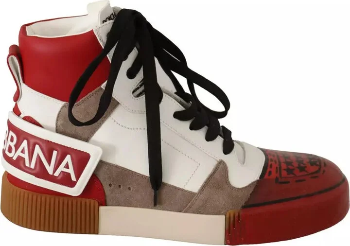 Red White Beige Leather High Tops Sneakers Men's Shoes (Pre-Owned)
