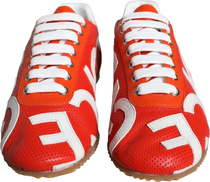 Red White Leather Logo Casual Sneakers Women's Shoes - Image 2