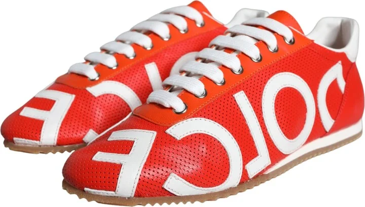 Red White Leather Logo Casual Sneakers Women's Shoes - Image 3
