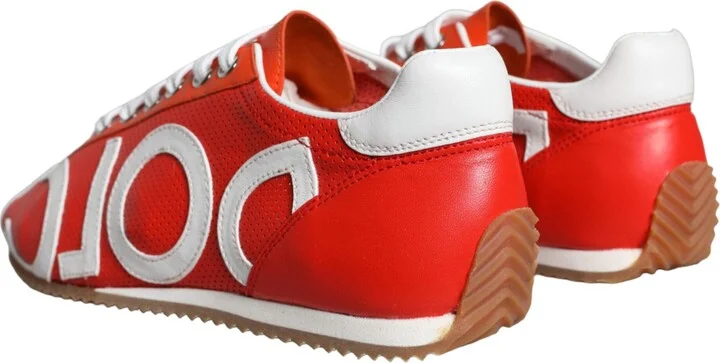 Red White Leather Logo Casual Sneakers Women's Shoes - Image 4