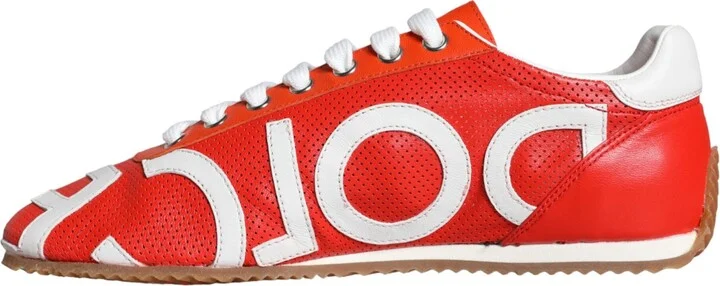 Red White Leather Logo Casual Sneakers Women's Shoes - Image 5