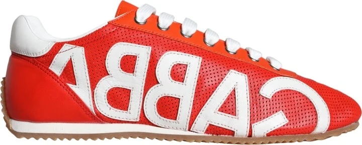 Red White Leather Logo Casual Sneakers Women's Shoes