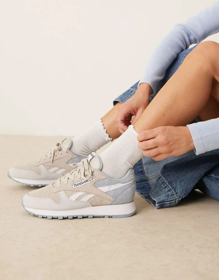 Reebok Classic Leather sneakers in off white and blue