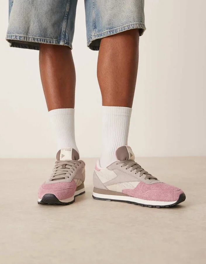 Reebok Classic leather sneakers in pink and gray