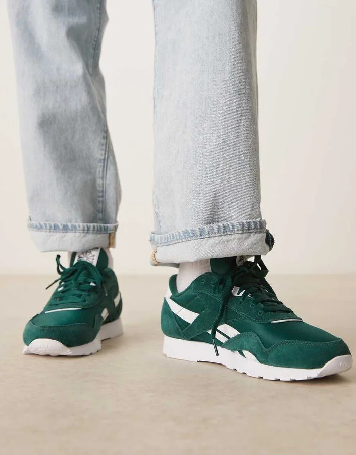 Reebok Classic Nylon sneaker in collegiate green and white detail