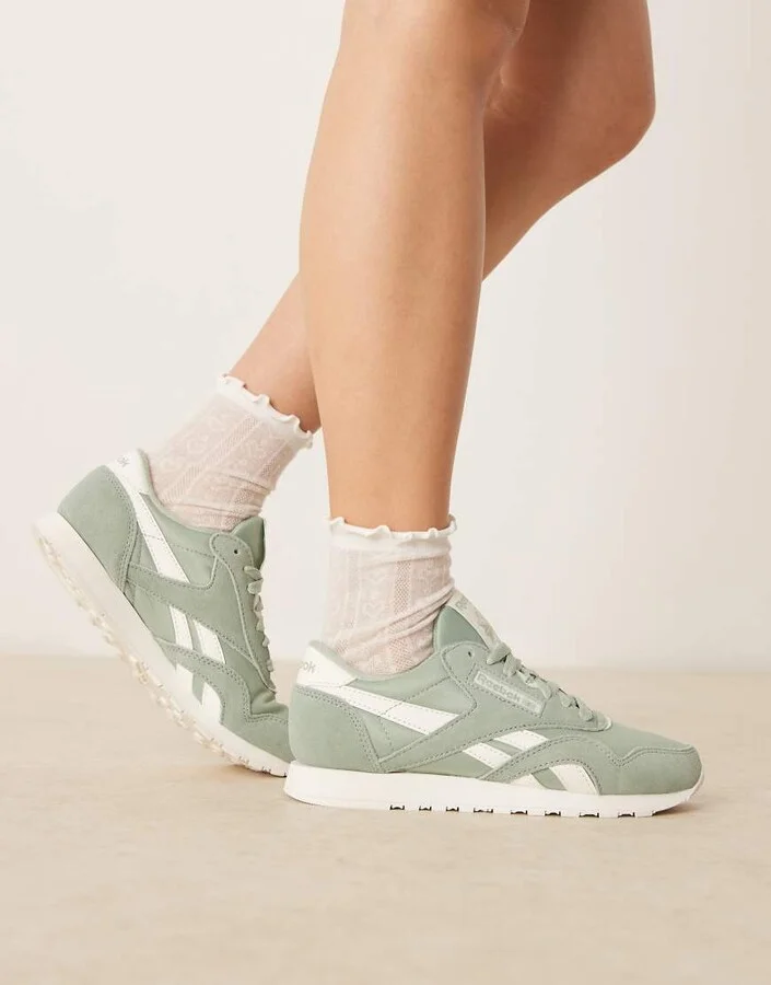 Reebok classic nylon sneakers in sage green and white detail - Image 3