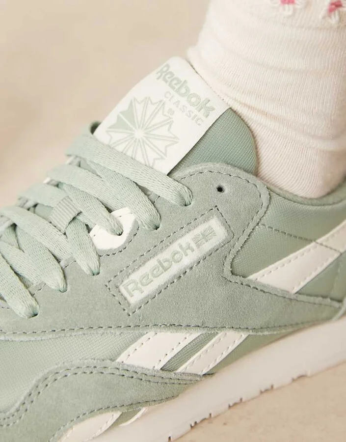 Reebok classic nylon sneakers in sage green and white detail - Image 4