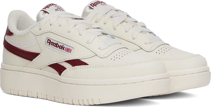 Reebok Classics Off-White & Burgundy Club C Double Revenge Sneakers - Image 4