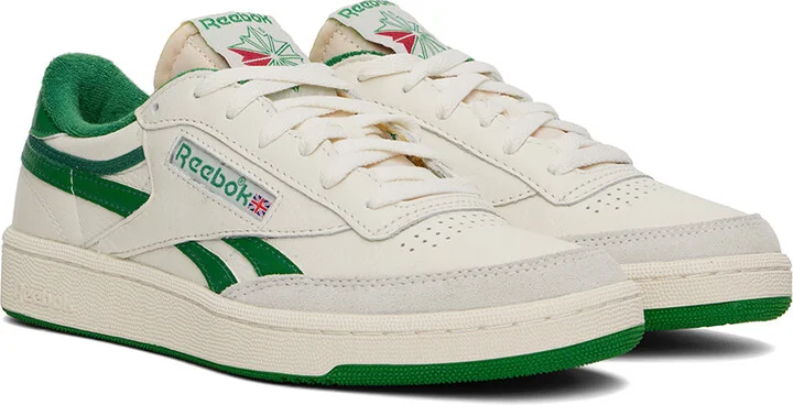 Reebok Classics Off-White & Green Club C Revenge Vintage Sneakers - Image 4