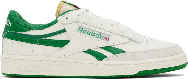 Reebok Classics Off-White & Green Club C Revenge Vintage Sneakers