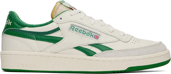 Reebok Classics Off-White & Green Club C Revenge Vintage Sneakers