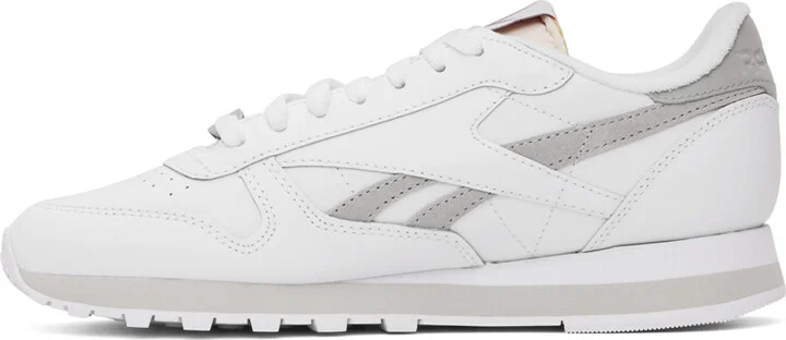 Reebok Classics White & Gray Classic Leather Sneakers - Image 3