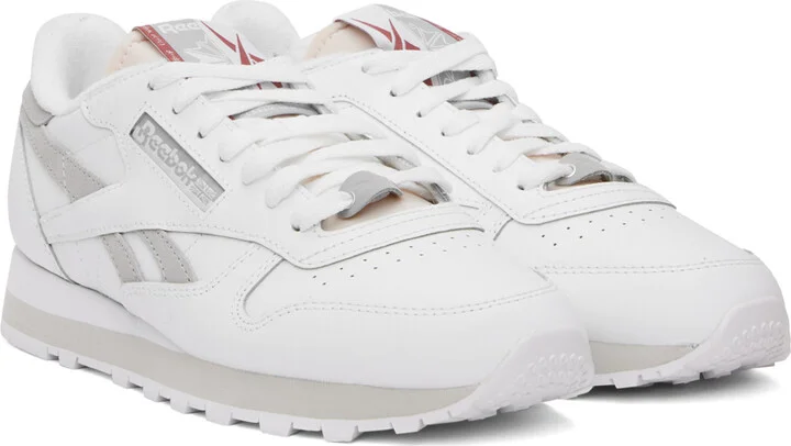 Reebok Classics White & Gray Classic Leather Sneakers - Image 4