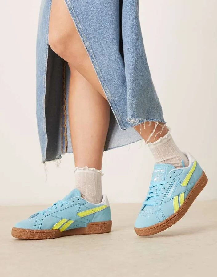 Reebok Club C Grounds sneakers in blue and yellow detail with gumsole